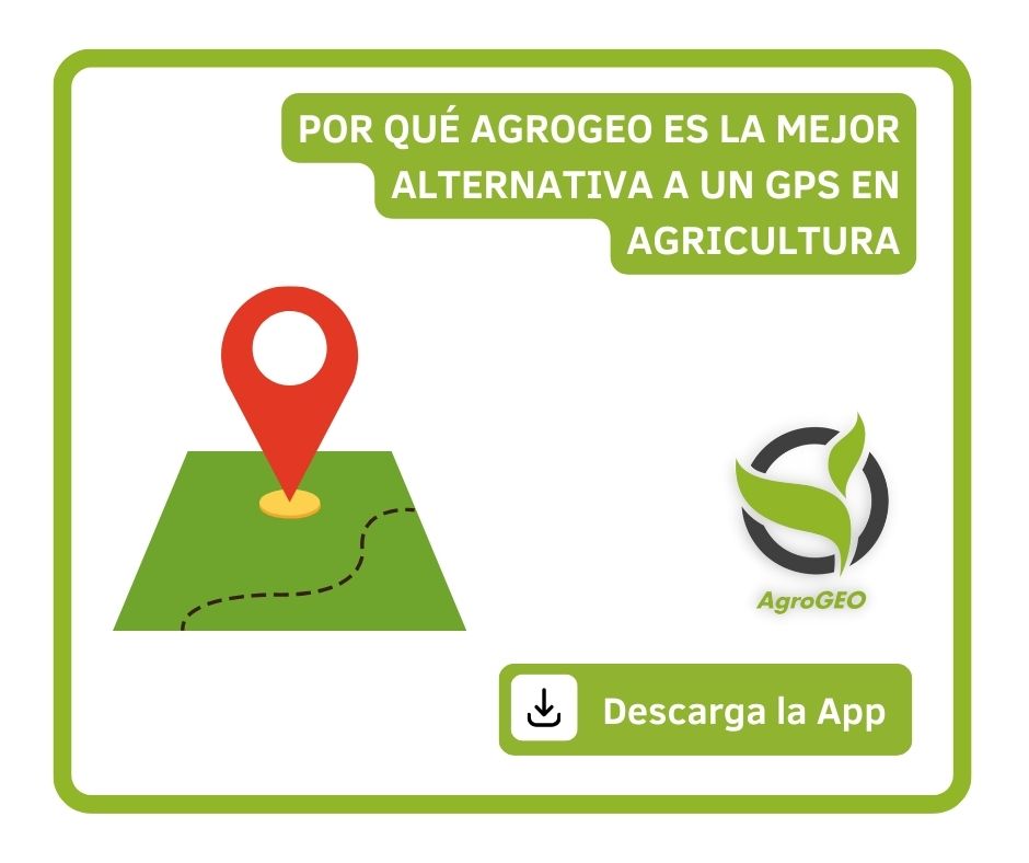 Dibujo de un GPS con una guía en un campo de agricultura. El logo de AgroGEO y el texto: "Por qué AgroGEO es la mejor alternativa al GPS en la agricultura"